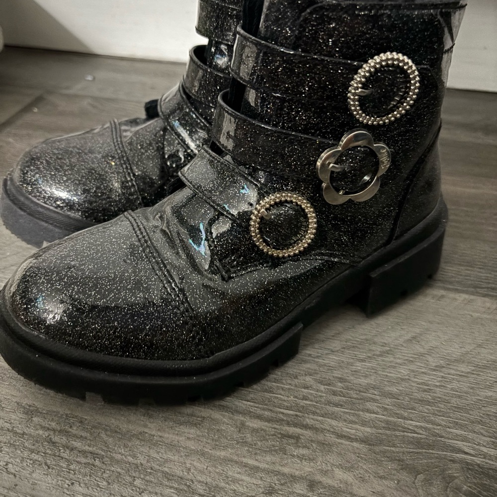 Justice Glittery Black Kids Boots with Silver Accents